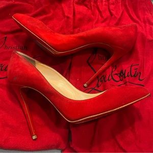 Christian Louboutin Pigalle Follies 100 Suede Oeillet Red 37.5